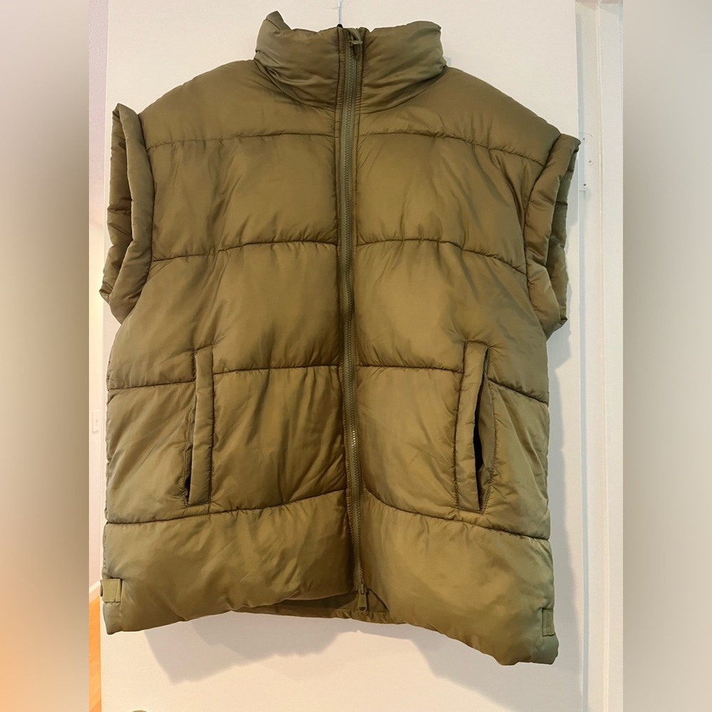 Free People Khaki Puffer Vest
